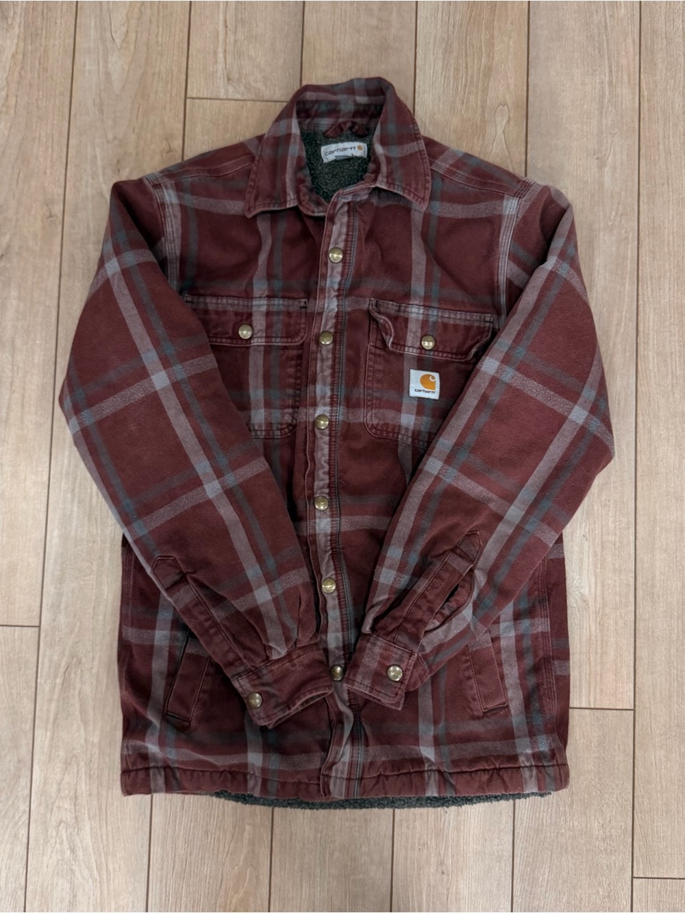 Carhartt Men’s Hubbard shacket Maroon Plaid  Sherpa Lined Jacket Small